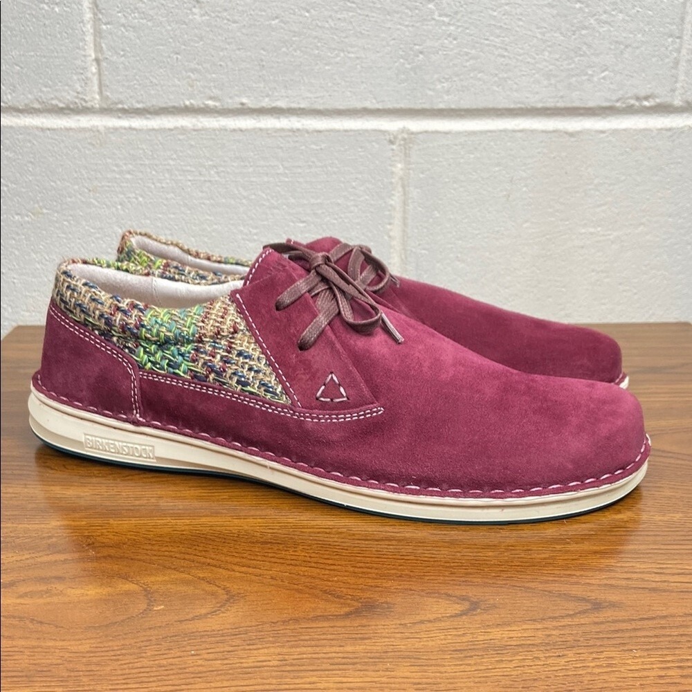 Birkenstock Memphis Burgundy Suede Knit Oxford Shoes Mens 13 EU 46 Narrow 406733